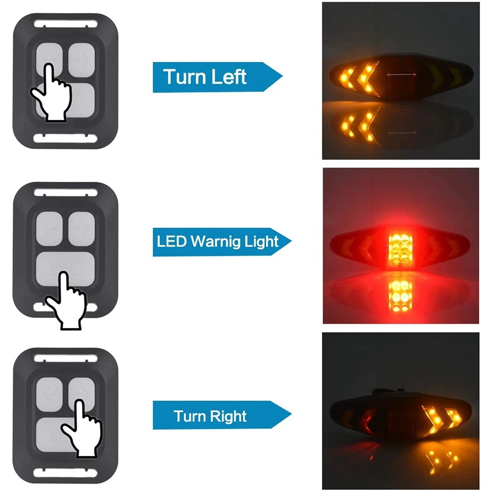 Luz traseira da bicicleta com sinais de volta, luzes traseiras recarregáveis ultra brilhantes do freio da bicicleta do aviso de segurança do diodo emissor de luz para a bicicleta