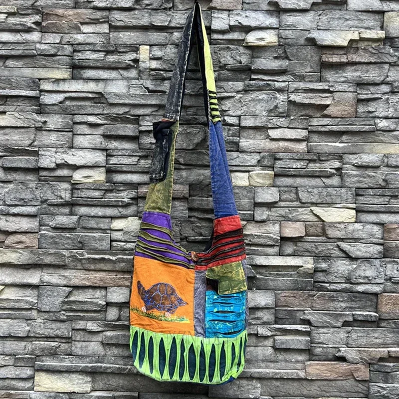 

Indian Nepalese Hippie Personalized Crossbody , Washed And Worn-Out Wandering Style Patchwork Shoulder Bag