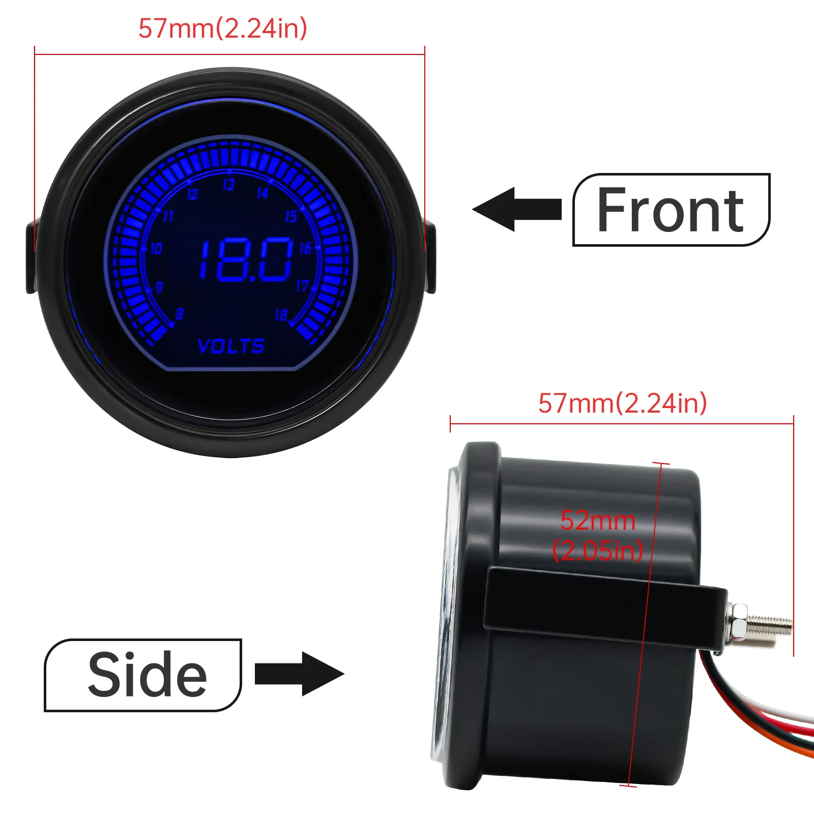 Voltmeter 12v Car Digital Round Waterproof Auto Boat Motorcycle 52mm Digital Volt meter DC 8V-18V LED Panel Volt Voltage Meter
