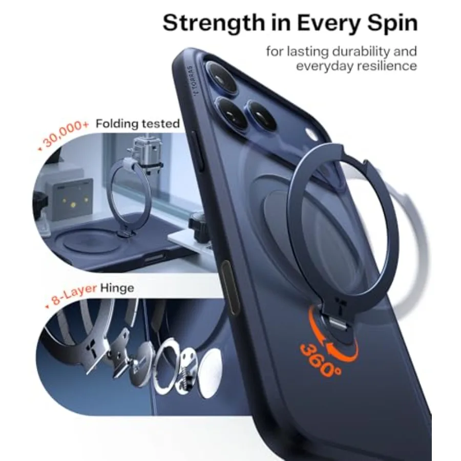 حافظة تحكم في الكاميرا بحامل مغناطيسي 360 باللون الأزرق العميق مع حماية عسكرية ضد الصدمات لهاتف iPhone 17 Pro Max متوافقة مع الذراع