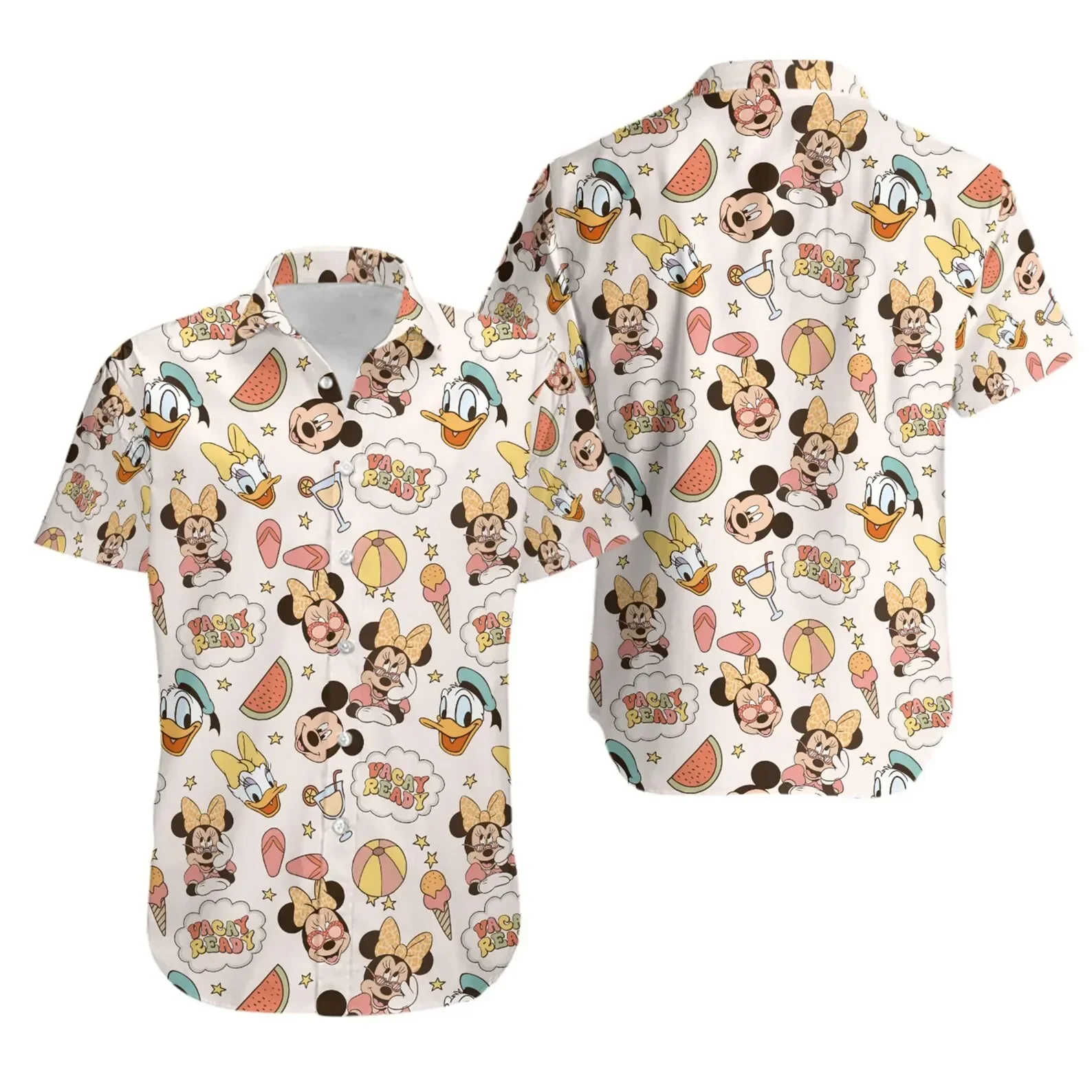 Camisa hawaiana de Mickey Mouse para hombre y mujer, camisa de manga corta con botones de Disney, Aloha de Mickey Mouse, camisa informal de playa