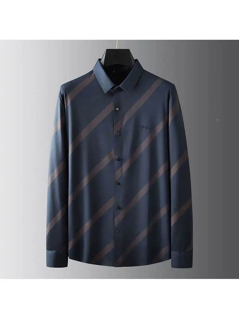 

plus Size Men's Long Sleeve Shirt Spring Autumn Large Fit Thickened Longsved Striped Square Collar Casual Workwear