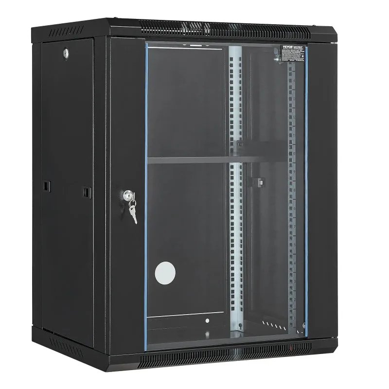 15U Wall Mount Server Cabinet 500lbs Max Ground-mounted Load Capacity Network Rack Enclosure for IT A/V Devices