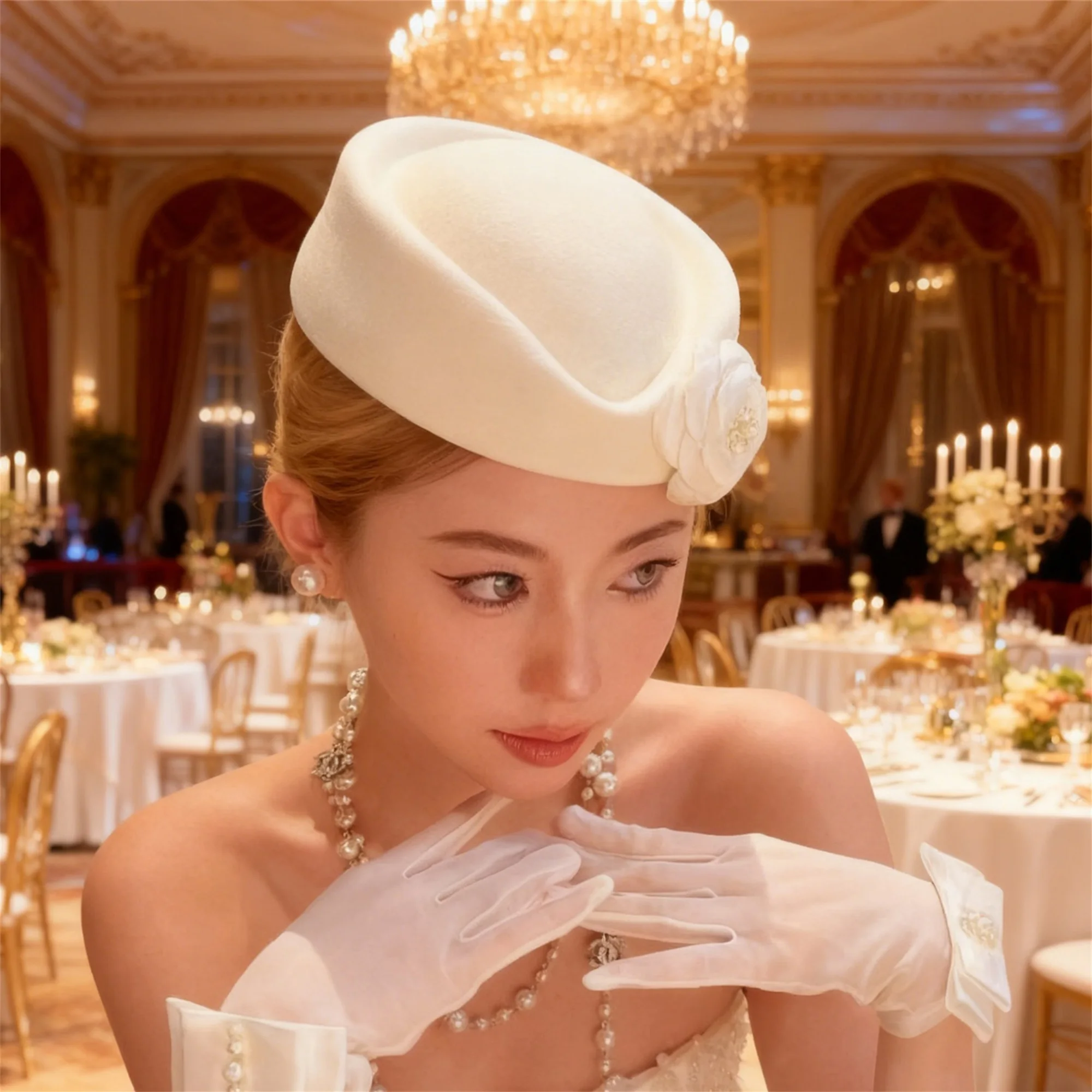 قبعة مخملية أنيقة مع زخرفة اللؤلؤ، قبعة رسام على الطراز الفرنسي العتيق، أغطية رأس عصرية للسيدات #3