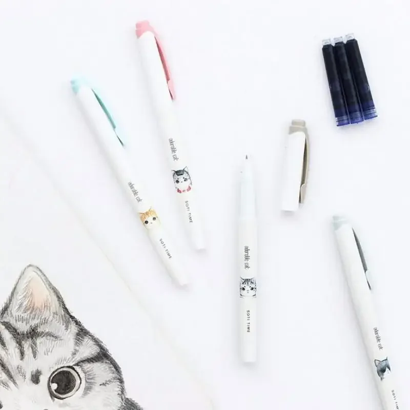 

Creative Lovely Cat Simple Erasable Fountain Pen Set School Office Supply Promotional Gift