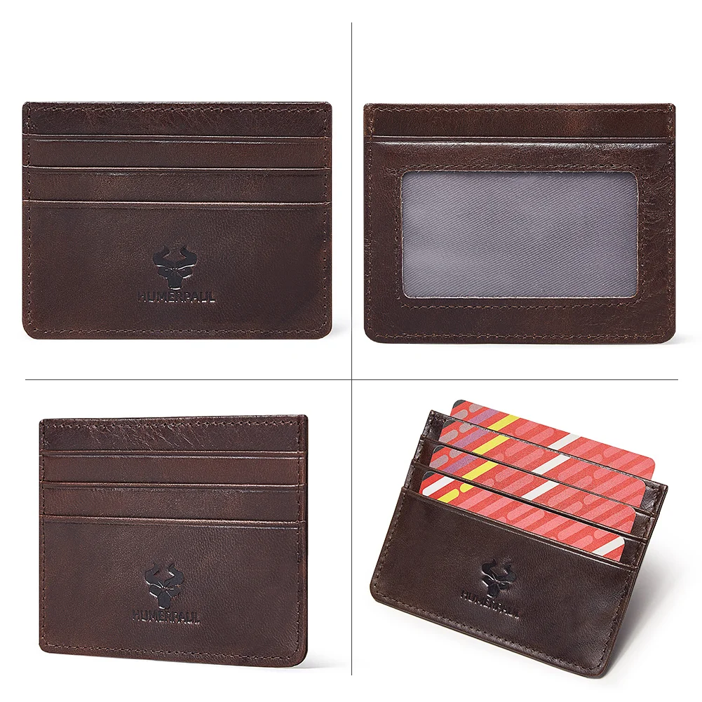 100% Genuine Leather Thin Card Wallet For Men Business Portable RFID Card Slots Card Case ﻿High-Capacity Durable Card Holder