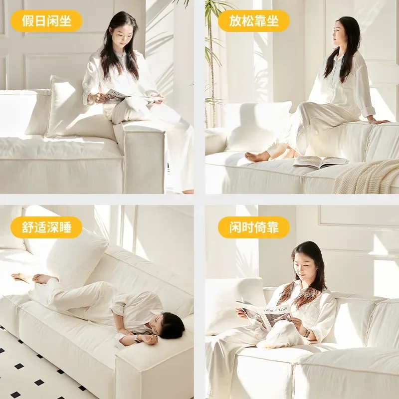 French cream wind tofu block sofa living room small apartment removable wabi sandy wind linen fabric sofa