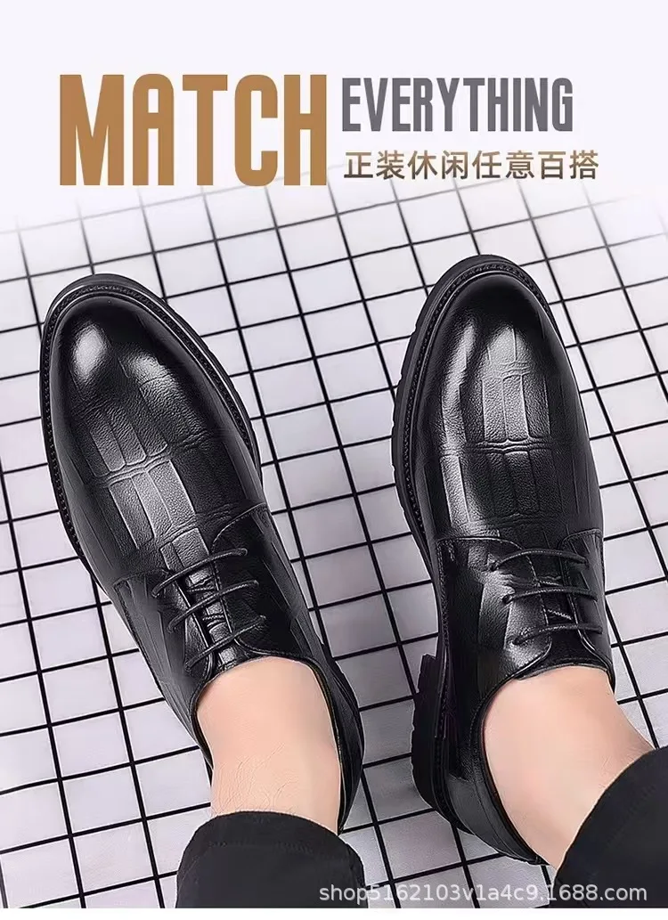 2026 Frühling Herbst Herren Schnürschuhe Business Casual Kunstleder Schuhe Geprägtes Design Versteckter Absatz Bequeme Anzugschuhe – Detail 2