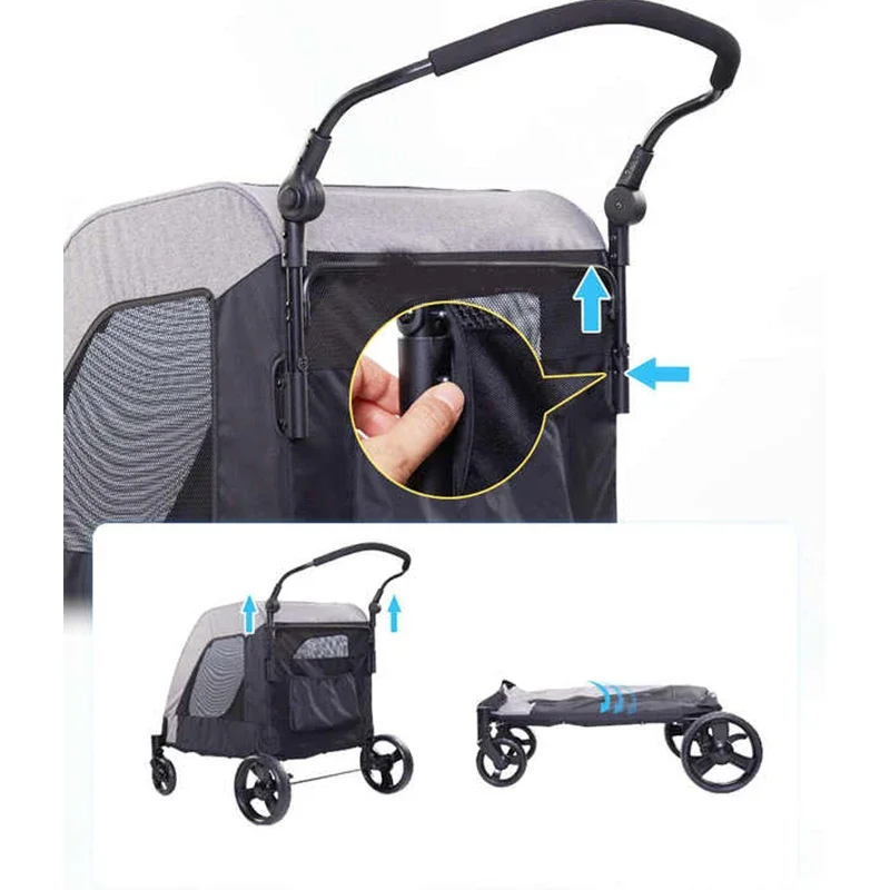 Luxury 4 Wheels Large Medium Dog Pet Cart Outdoor Travel Trolley Foldable Pet Stroller Carrier for Large Dogs