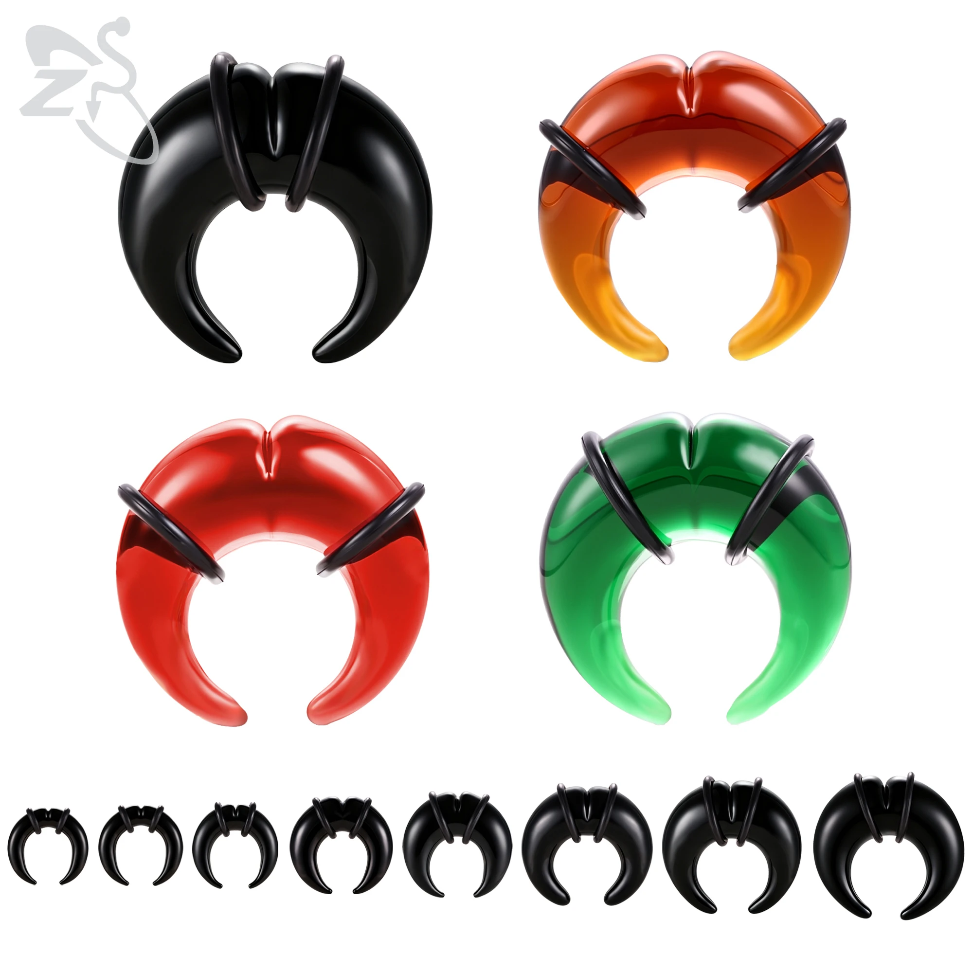 ZS 1 pieza de tapón de oreja de vidrio colorido y túnel con forma de cuerno, Piercing para tabique nasal, 00/0/2/4/6G, ensanchador de orejas, expansor de carne de calibre grande