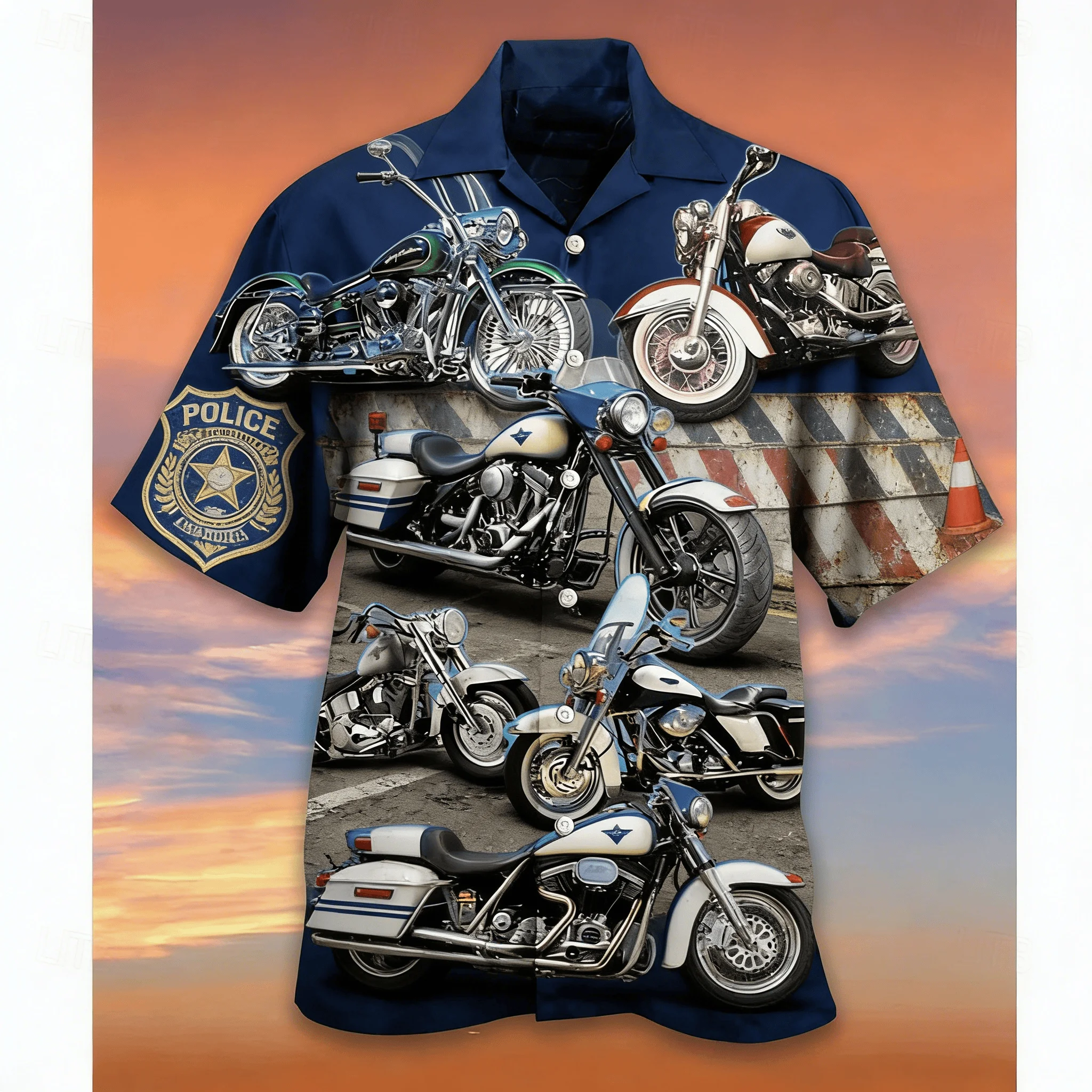 Men's Red Collar Moto Shirt, Retro Motorcycle with Speed Stripes, Stylish Short Sleeve Button Down for Spring Summer
