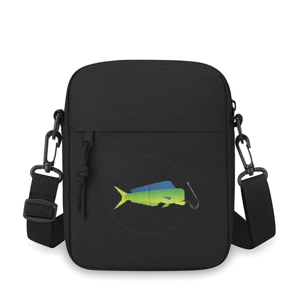 Fish hook on black background Men Crossbody Bag Single Shoulder Women Cartoon Anime Film Printing Design Unisex