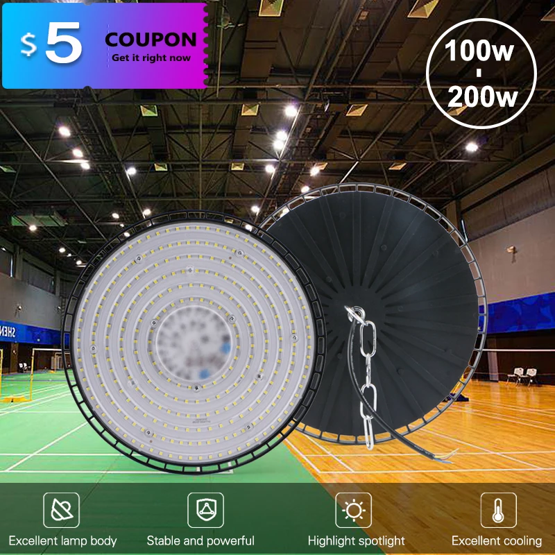 200W UFO LED High Bay Light AC220V Aluminum Led Workshop High Brightness IP65 Market Warehouses Workshop Garage Lamp