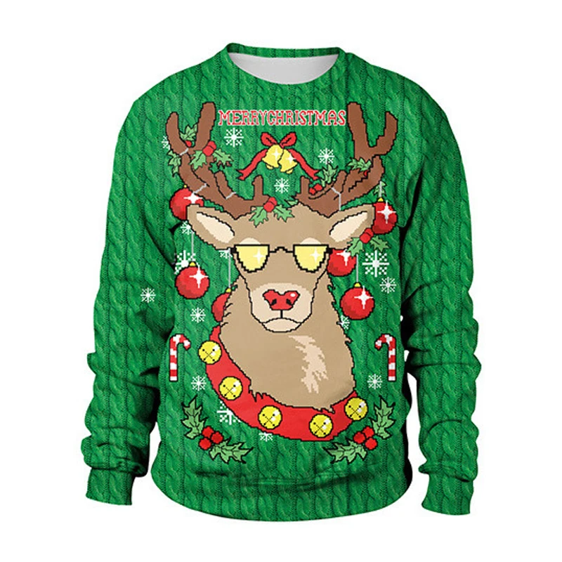 Maglione di natale brutto maglione con stampa 3D uomo donna natale elfo fiocco di neve Tacky Top Alpaca Pullover Holiday Party felpa di natale