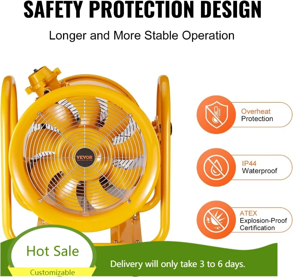 16Inch 350W 4240CFM Explosion Proof Fan Portable Ventilator Blower Exhaust with 9.8ft Cord