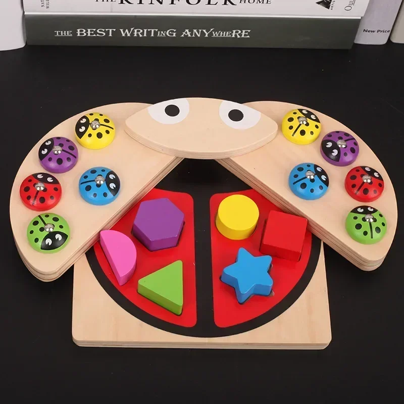 Creative Fishing Game Ladybug Ladybird Baby Wooden toy Shape Block Funny Learning Educational table toys for children party game