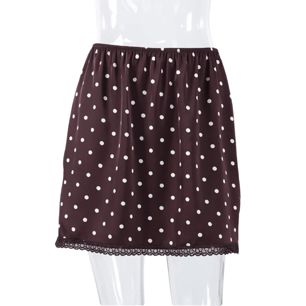 

Fashion High Waist Women's Mini Skirt Vintage Summer Polka Dot Skirts Thin Elegant Satin Lace Skirt for Dating Vacation