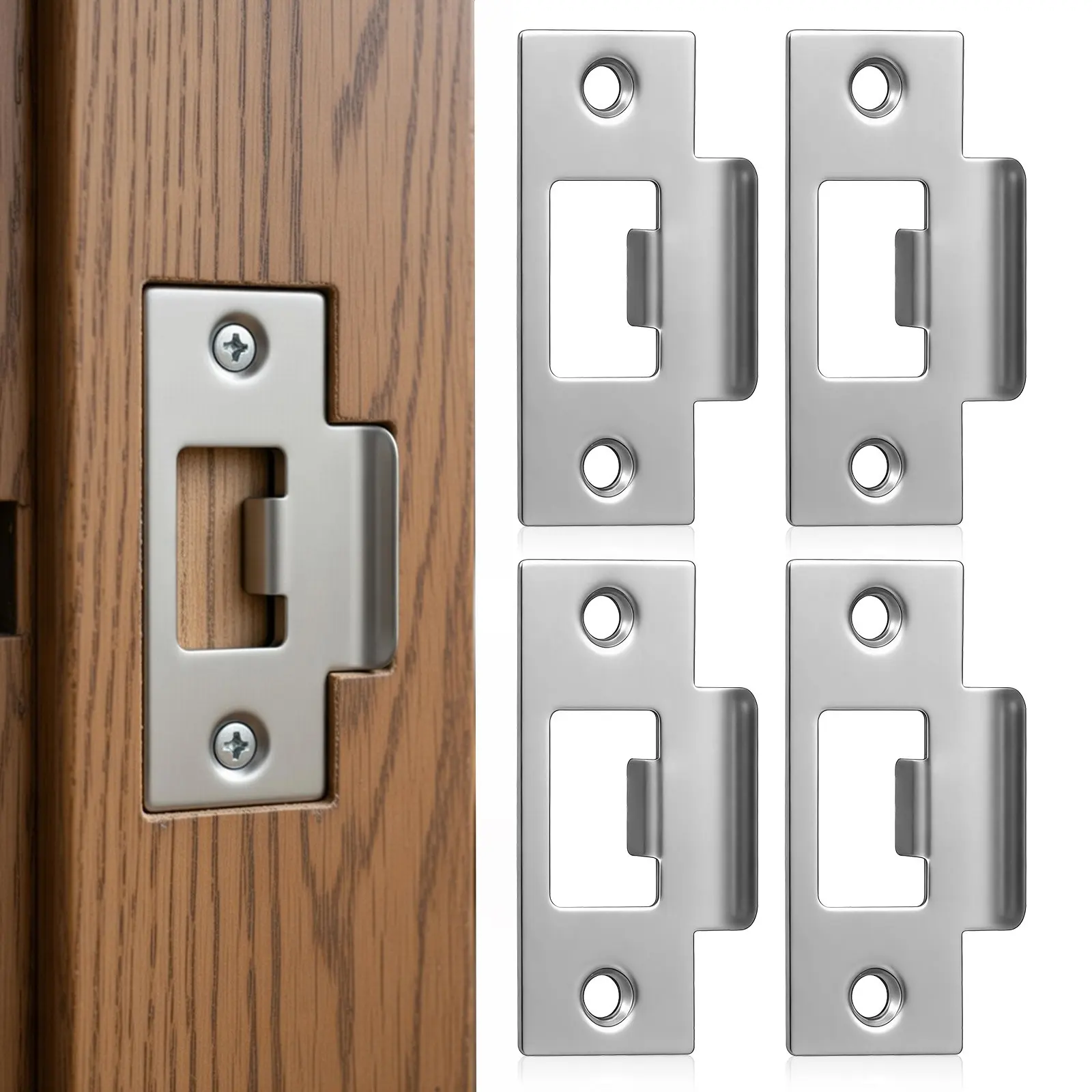 Door Strike Plates 4 Pack Heavy Duty Stainless Steel Solid Latch Hardware for Interior Exterior Doors