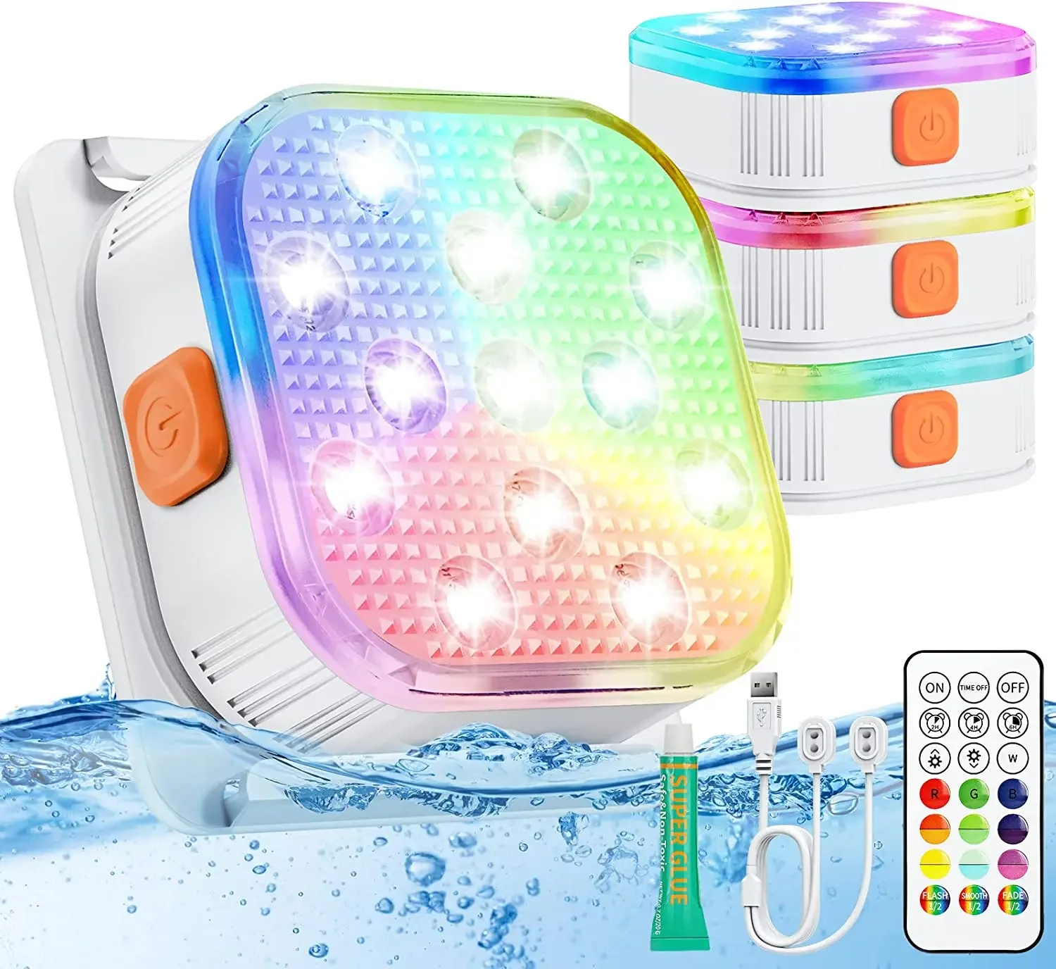 Underwater LED Lights, Submersible Pool Lights, Remote Control, Rechargeable Swimming Pool Light with Timer, Color Changing, 200