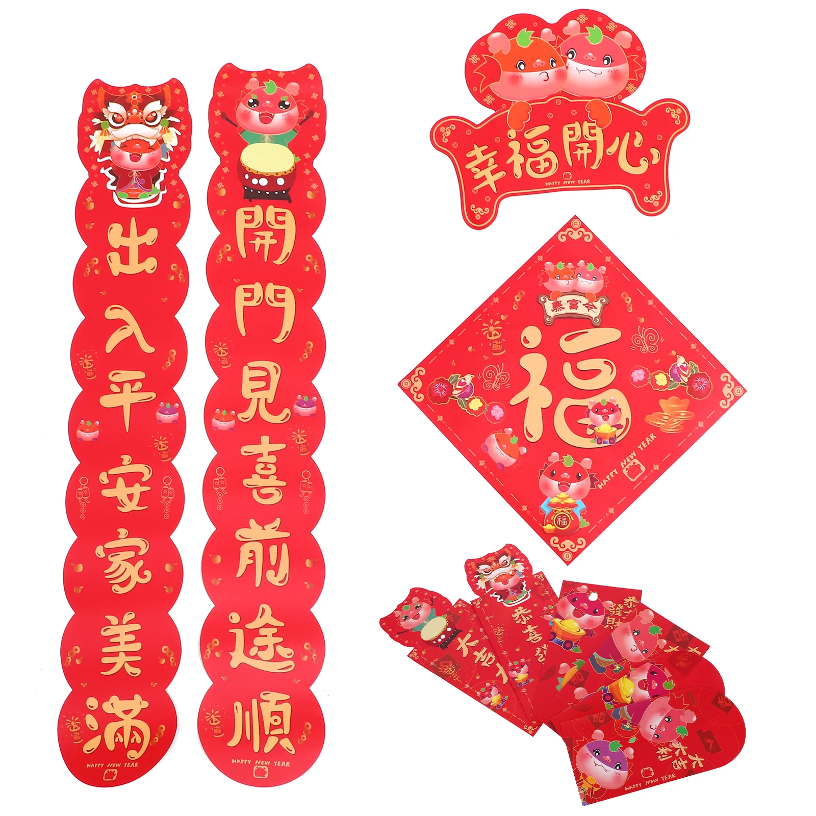 

2024 Dragon Year Red Envelope Couplets Set 6 Envelopes Home Decor Spring Festival Banner Door Sticker Party Supplies New Year