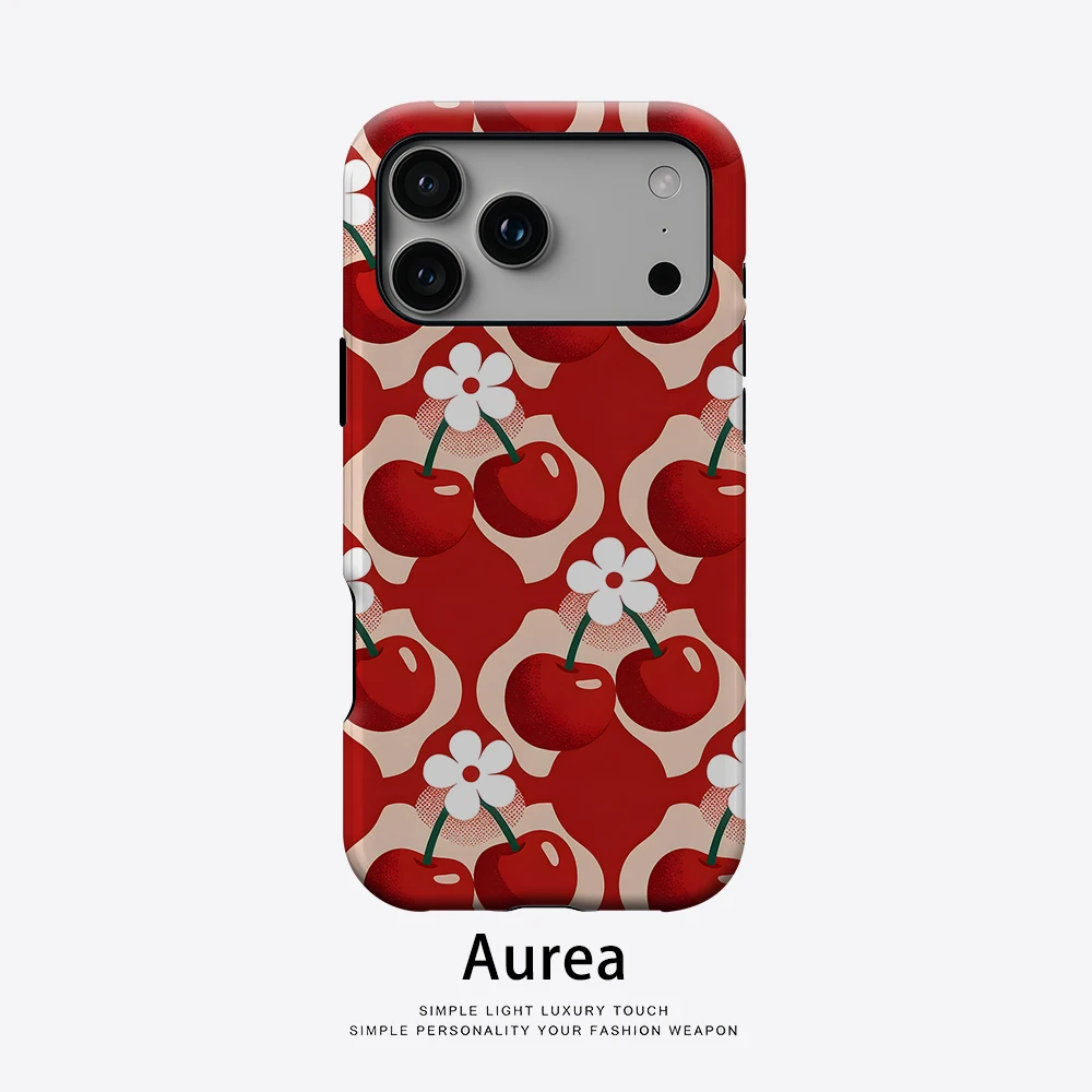 Aurea Case Matte Bumper für MagSafe Hülle für iPhone 18 17 16 15 14 Plus 13 Pro Max Stoßfeste Harte PC Hülle mit Roter Kirschblüten-Design