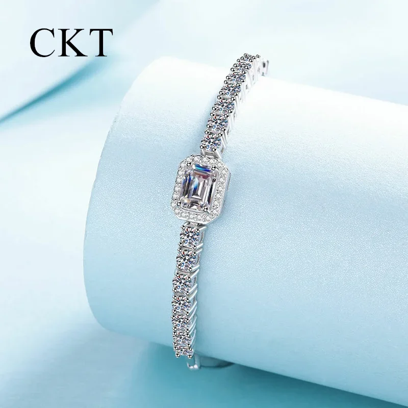 18K putih emas desainer Platinum PT950 rantai tangan membuat GRA 2,4 ct D warna asli Moissanite gelang untuk wanita elegan berkilau