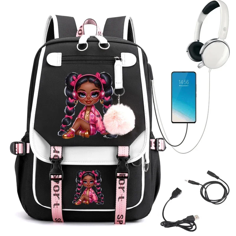 

Beautiful Afro Girl Print Girls School Backpack Bag Cute Cartoon School Bags for Student Teens Bookbag Laptop Teenager Backpack