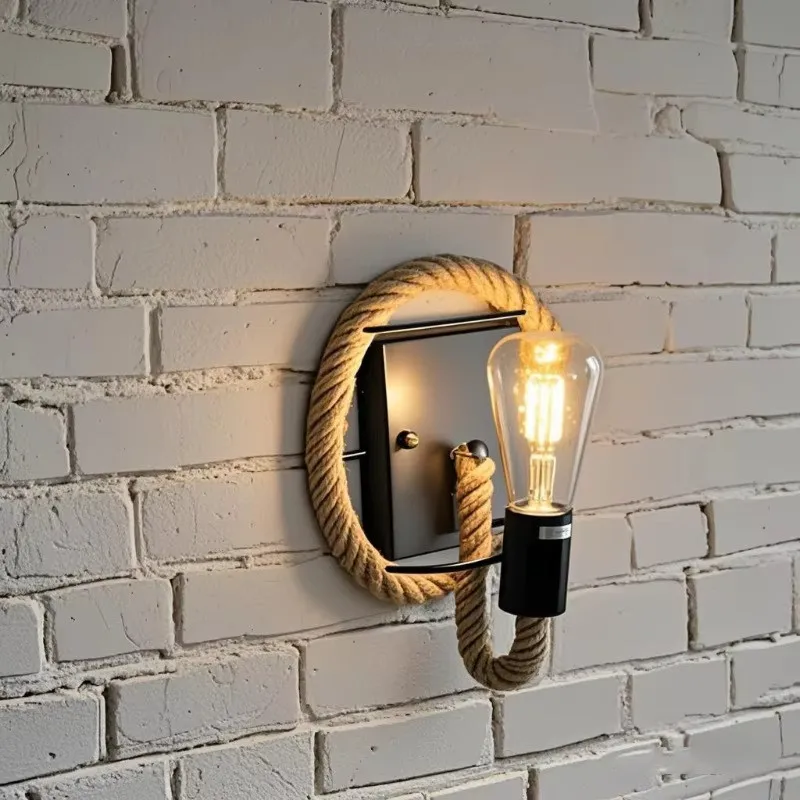 Hemp Rope Wall Lamp Retro Industrial Style Creative Country Restaurant Coffee Shop Bar Aisle Wall Lamp Decorative Lamp