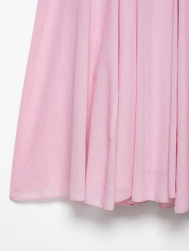 Casual elegant chic women's skirt pink mid-length loose zipper skirt new style fashion beach vacation summer draped skirt