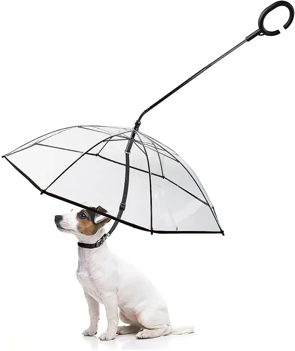 Pet Umbrella with Adjustable Leash,C-shaped Handle, Adjustable Angle, Rain Coat, Small and Medium-sized Dogs