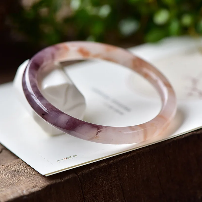 Natural Xinjiang gold silk jade violet bracelet She Taicui jade beauty bracelet female Gobi jade flower bracelet