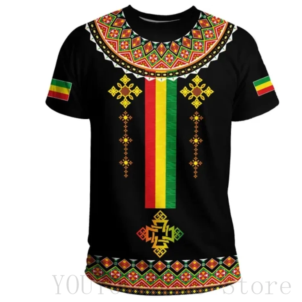 New Tigray Flag 3D Printing High Quality T-shirt Round Neck Men\'s Loose Casual T-shirt