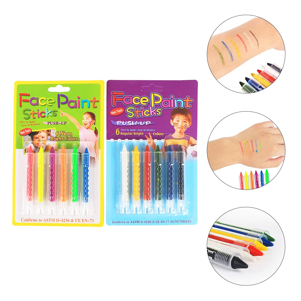 12 Pcs Fluorescent Crayon Face Paints Pens Sticks Fluorescence Wax Coloring Body