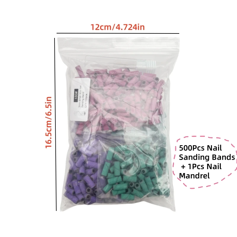 500 قطعة من أربطة صنفرة الأظافر + قطعة واحدة مغزل أظافر 180 # 3.0 مللي متر آلة كهربائية صغيرة مسمار لقمة ثقب مزيل طلاء الأظافر ملحق أداة الأظافر #2