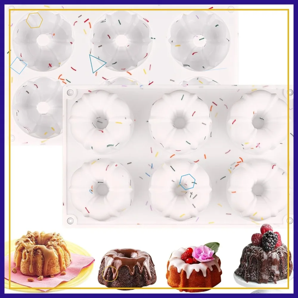 2 Moldes de Silicona Antiadherentes para Hornear con 6 Cavidades, para Cupcakes, Donuts, Muffins, Pan de Maíz