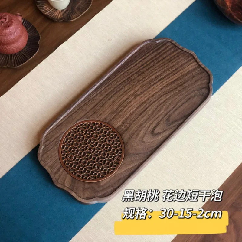 

Black walnut solid wood dry tea tray new Chinese window openwork tea tray practical pot holder for small dry tea table at home