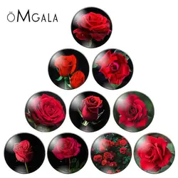 HD Red Rose Flower Photos 10mm/12mm/14mm/16mm/18mm/20mm/25mm Round photo glass cabochon demo flat back Making findings