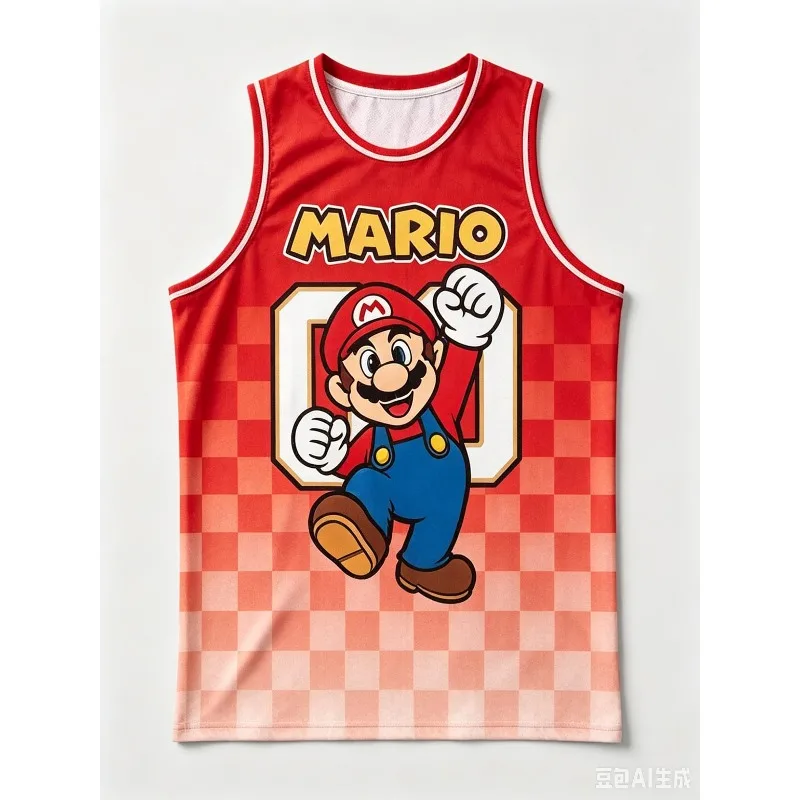 Kids Super Mario Jersey Sleeveless Tank Top Cartoon Vest Summer Sportswear Children Anime Game Print Shirt Casual Sports Uniform view 4