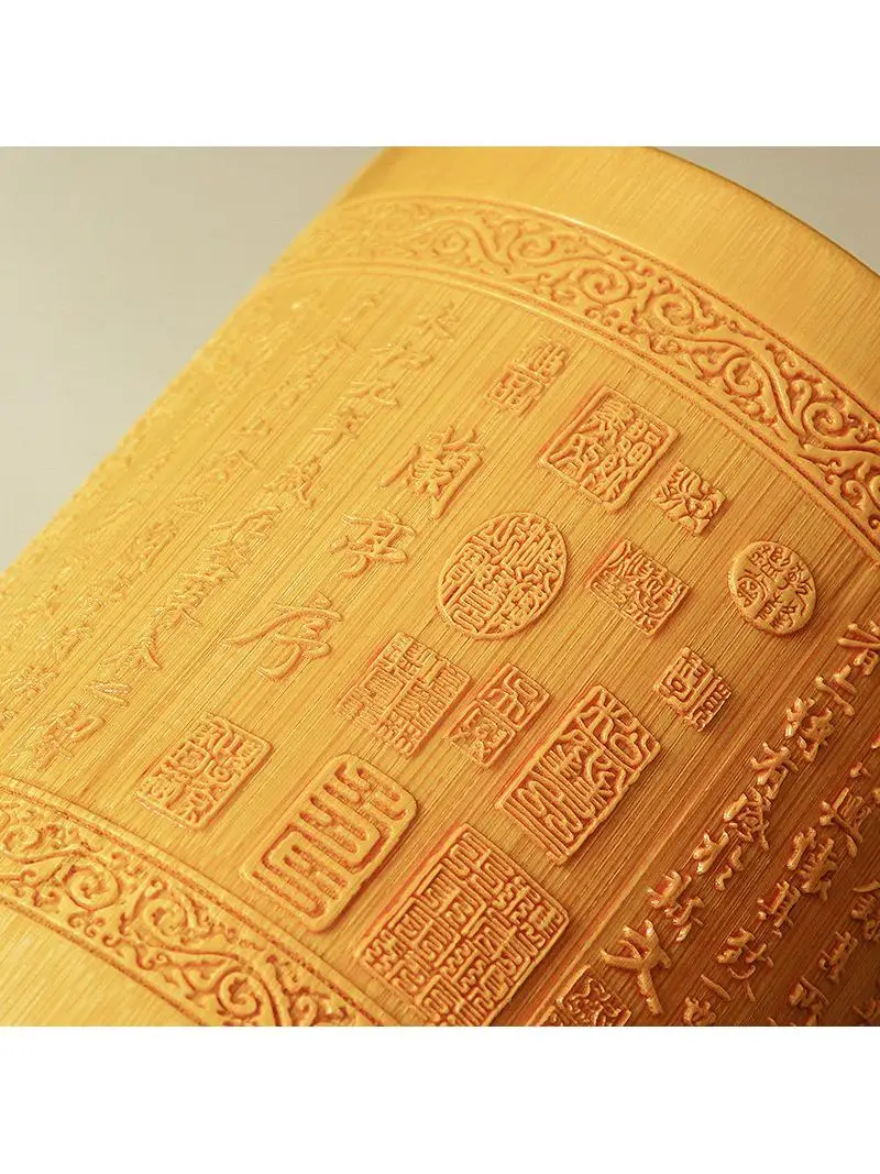 Large round Bamboo Carving Creative Office Desk Accessories Calligraphy Brush Storage Box Decorative Pen Holder Vintage Style - view 2