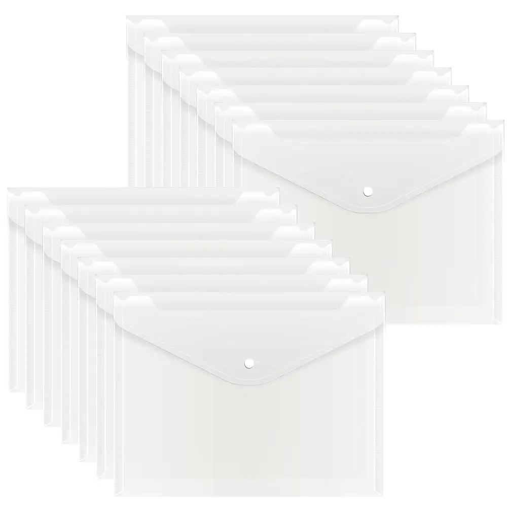 

14pcs Plastic Envelopes, Clear Poly Folders with Button Snap Closure for Documents, Letter Size, A4 Size, Waterproof Plastic