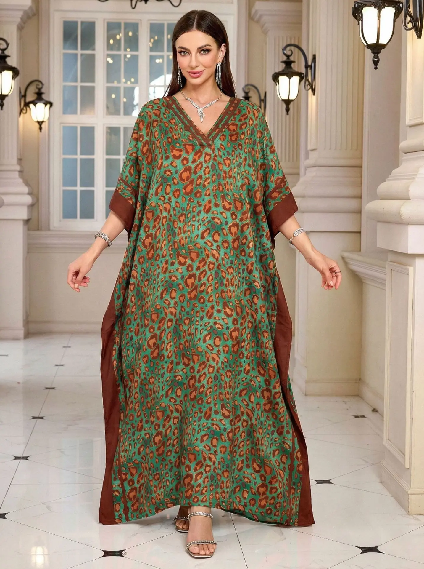 Beach Kaftans for Women Leopard Allover Printed Plus Size Summer Dresses Holiday Cover Ups for Swimwear 42 Colors Factory Supply view 2