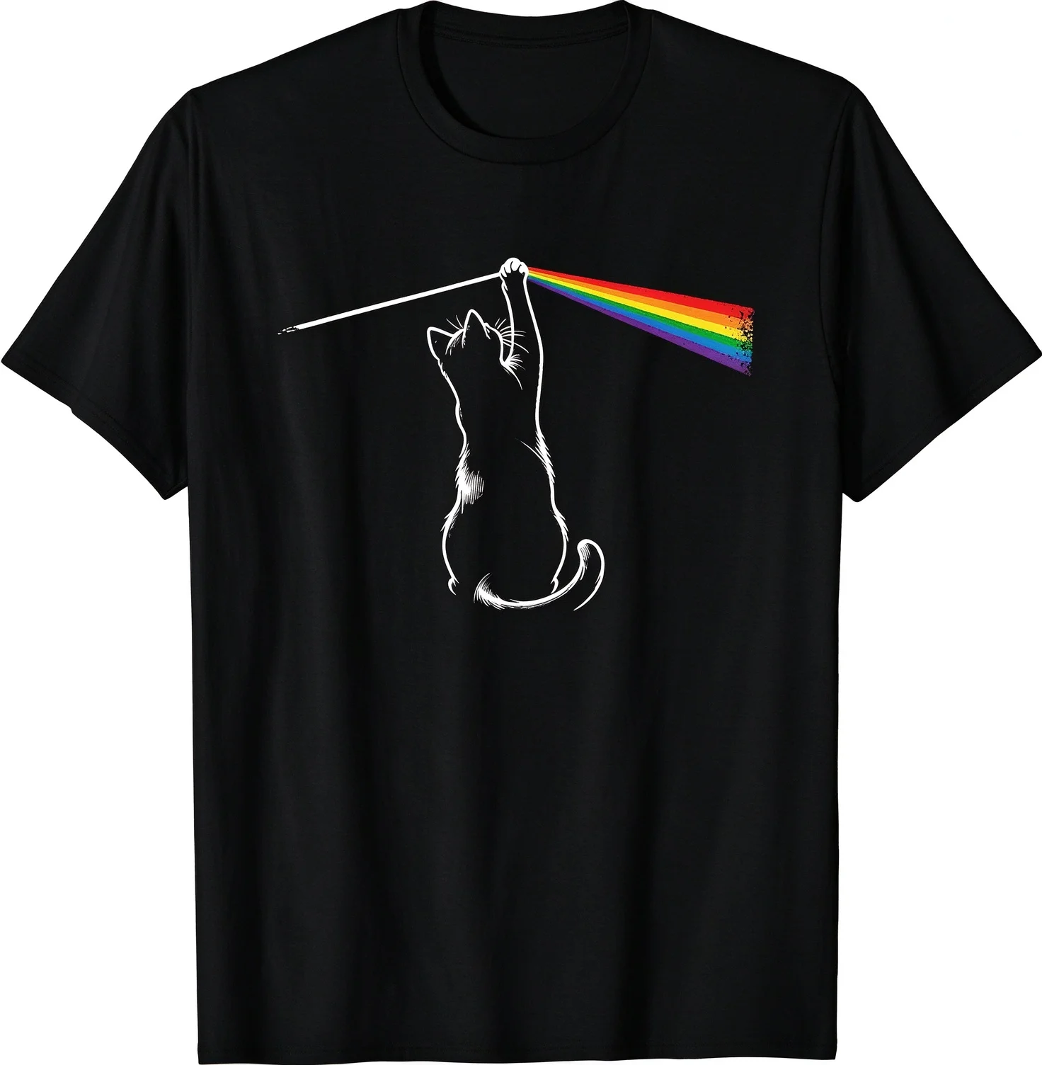 Funny Cat Rainbow Prism Graphic T Shirt Rock Music Unisex Casual Short Sleeve Cat Lover Gift Streetwear Tee Tops