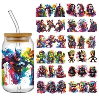 New Graffiti Style Super Hero 16oz UV DTF 3d Sticker Deadpool Horror Movie Cartoon Cup Wrap Cartoon Transfers Libbey Wrap DIY