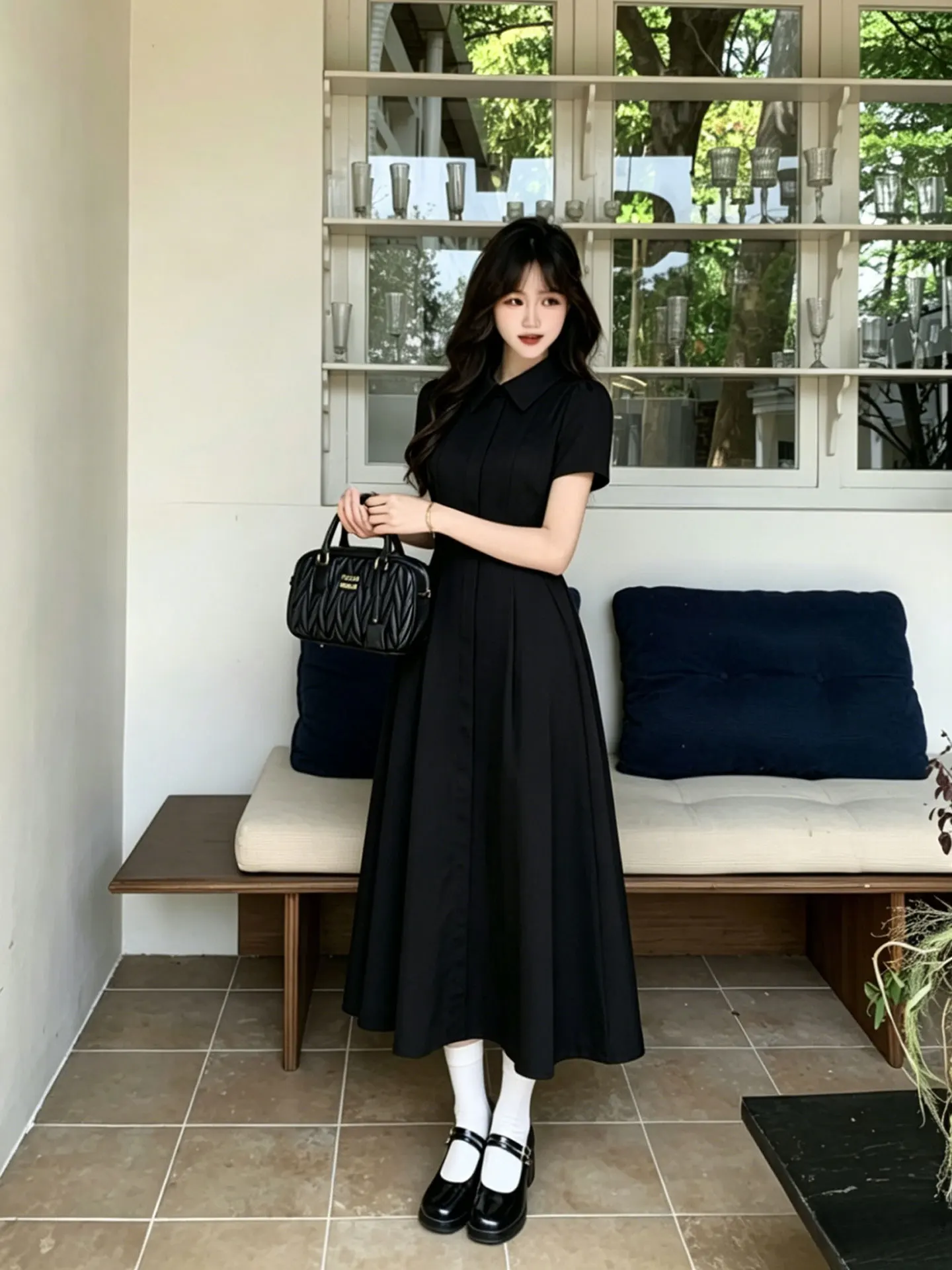 Summer 2026 Women's Simple Style  Collar Slimming Design Sensation Age Reduction Waist Cinching Dress Polyester Fiber