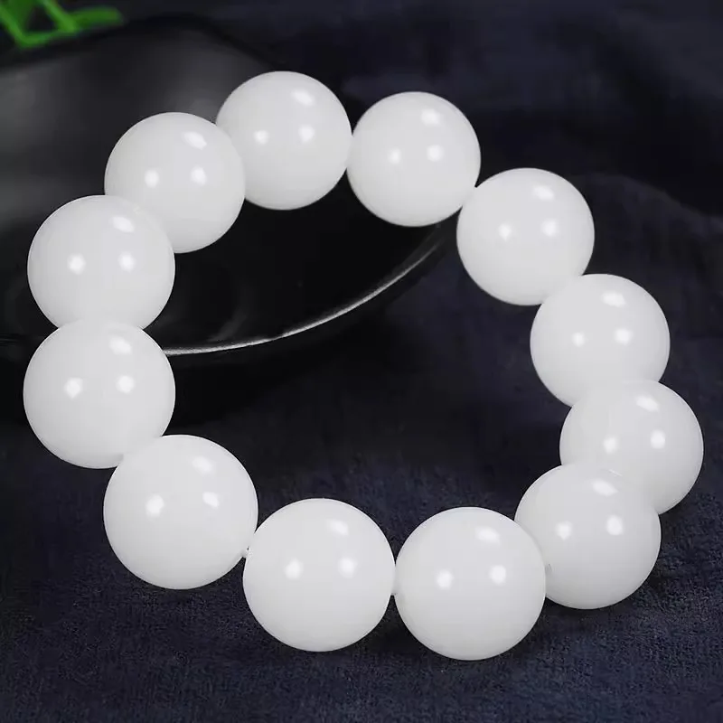 

Natural White Jade Bracelet Men Women Healing Jewelry Gift Real Chinese Hetian Jades Stone Beads Elastic Beaded Nephrite Bangles