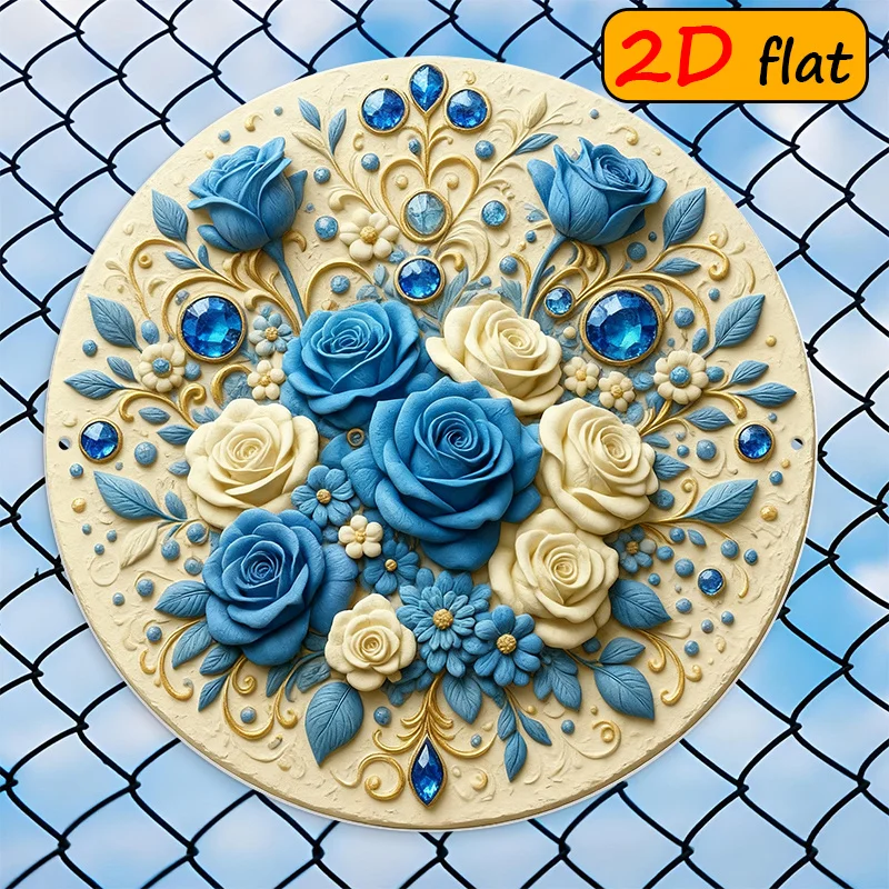 CIFBUY Vintage Floral Round Metal Wall Art Waterproof Rustproof Decor for Living Room Bedroom Dining Room Office