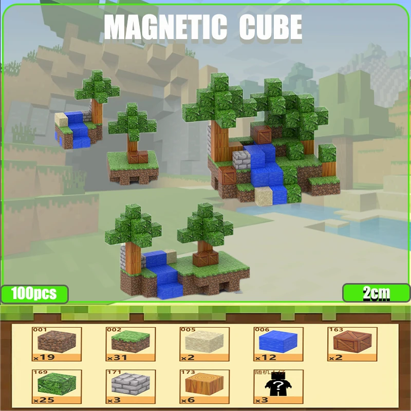 Magnetischer Baustein, Mine World, magnetischer Würfel, für Jungen, Mädchen, Kinder ab 3 Jahren, DIY-Modell, Kinder, trockenes Montessori-Sensorspielzeug, Geschenk