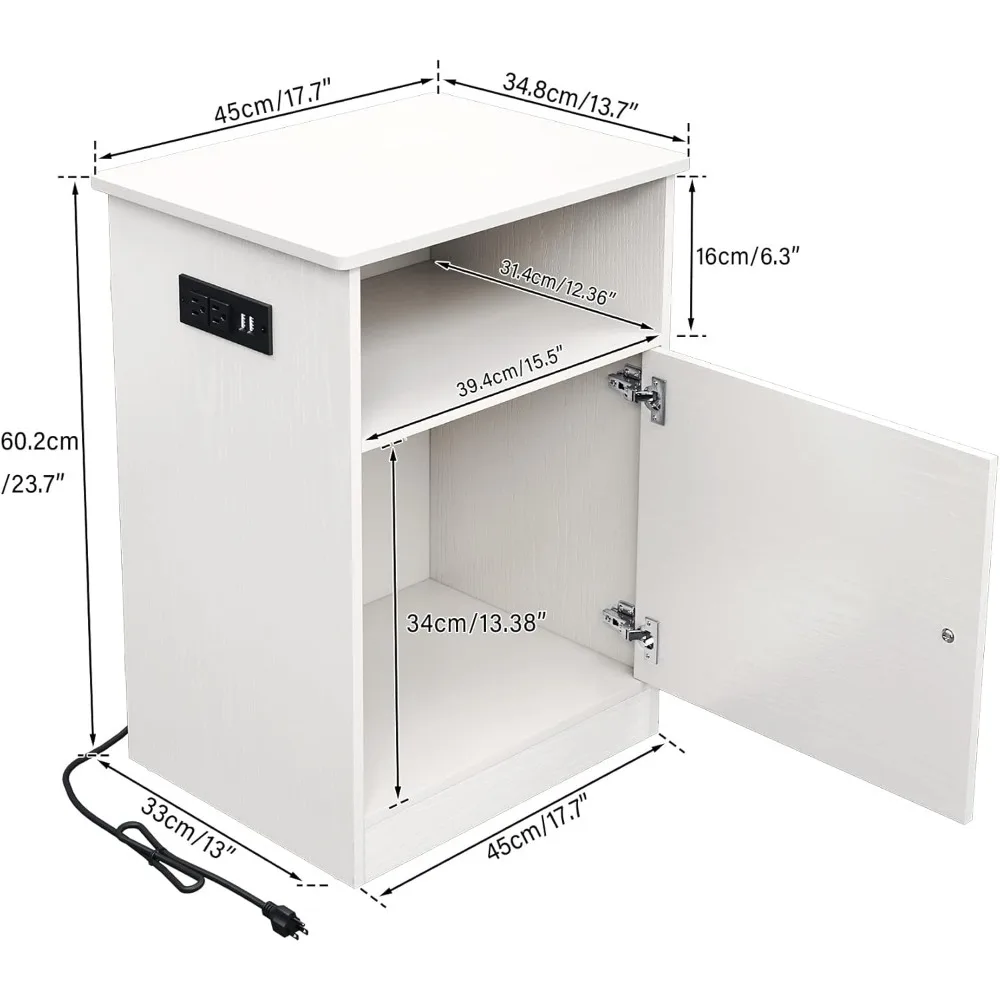 Пара современных тумбочек с зарядной станцией, USB-портами и розетками