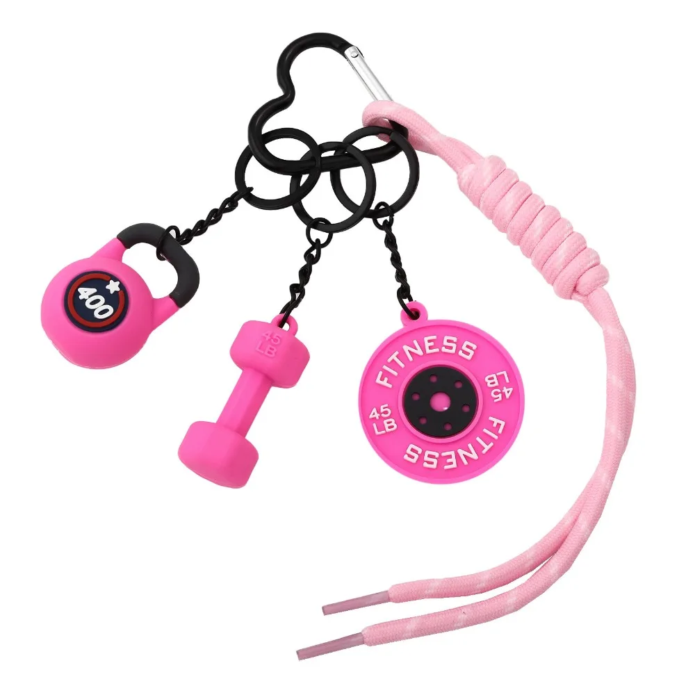 Heart Buckle Barbell Plates Key Chain Bag Charm Kettle Bells Simulation Dumbbells Keyring Cool Creative Fitness Series Pendant