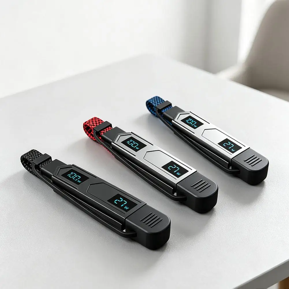 100W Digital Display Zinc Alloy Keychain-Style 4-In-1 Charging Cable 3-Color Multifunctional PD Fast Charging Data Cable